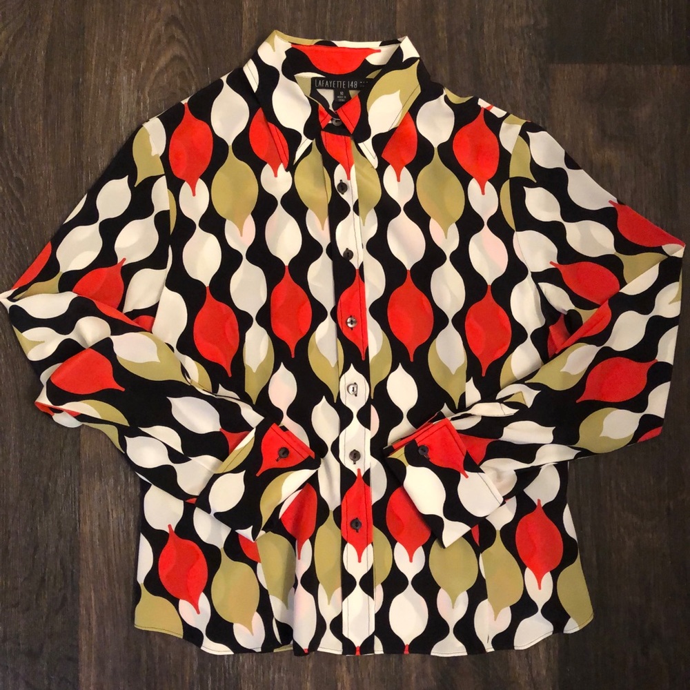 Lafayette 148 Long Sleeve blouse 100% silk size 10